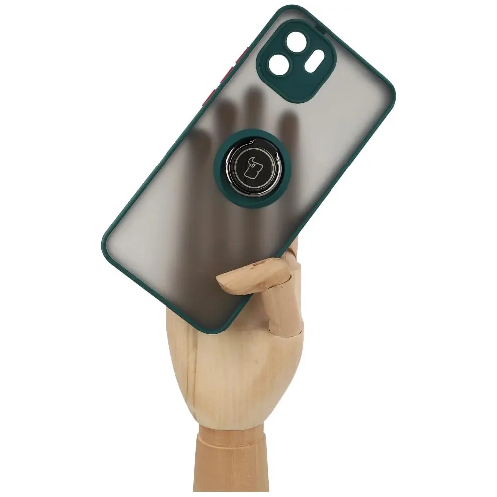 Etui z uchwytem na palec Bizon Case Hybrid Ring do Xiaomi Redmi A1 przydymione z ciemnozieloną ramką