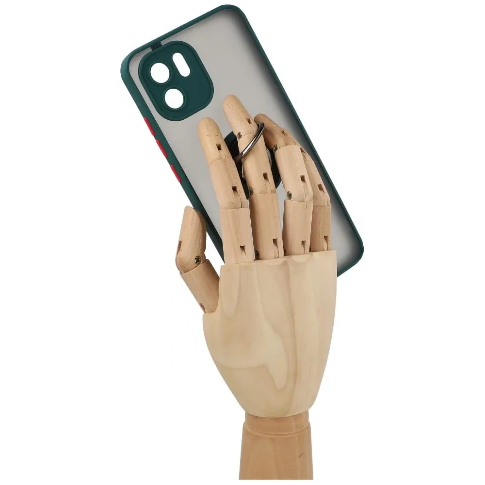 Etui z uchwytem na palec Bizon Case Hybrid Ring do Xiaomi Redmi A1 przydymione z ciemnozieloną ramką