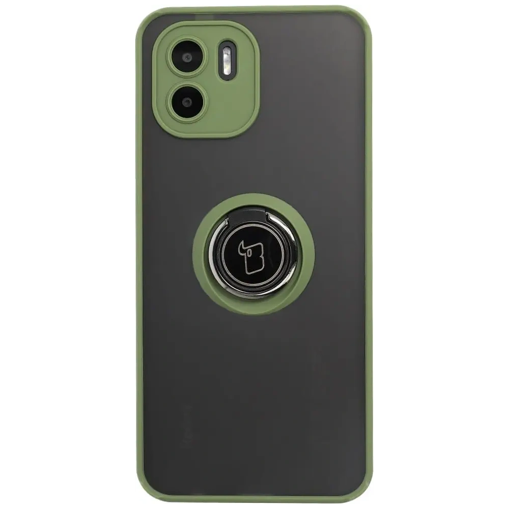 Etui z uchwytem na palec Bizon Case Hybrid Ring do Xiaomi Redmi A1 przydymione z zieloną ramką