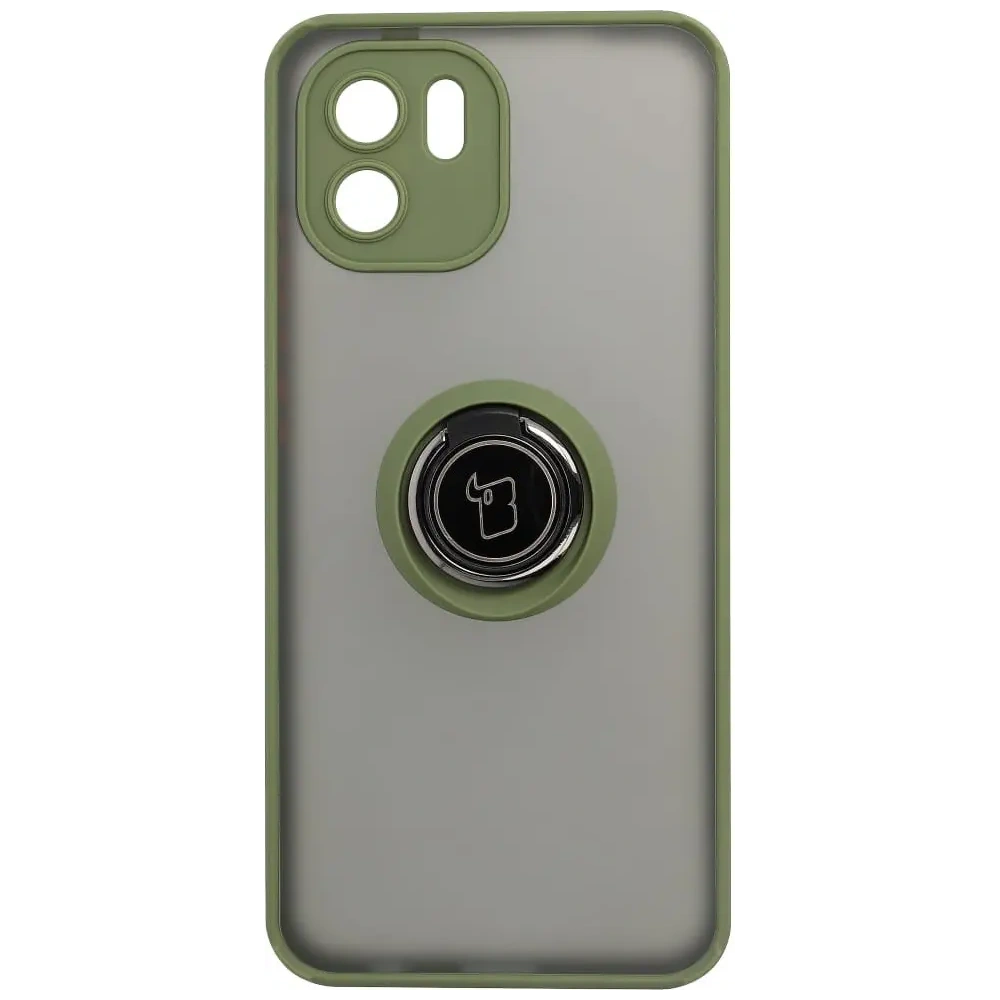 Etui z uchwytem na palec Bizon Case Hybrid Ring do Xiaomi Redmi A1 przydymione z zieloną ramką