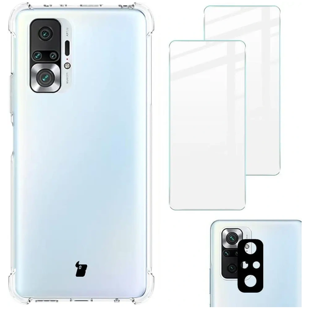 Etui + 2x szkło na ekran + obiektyw Bizon Case Clear Pack do Xiaomi Redmi Note 10 Pro przezroczyste