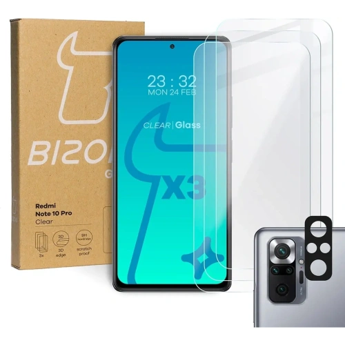 Buy Bizon Glass Clear tempered glass - 3 pcs. + lens glass Redmi Note 10 Pro - BIZ2250 - {ean13} - Home Screen Store Europe