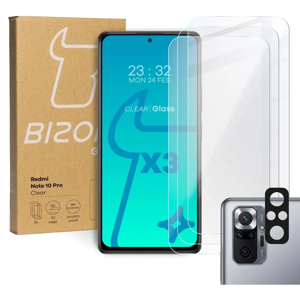 Szkło hartowane Bizon Glass Clear - 3 szt. + obiektyw Redmi Note 10 Pro