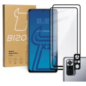 Kup Bizon Glass Edge edzett üveg - [2 PACK] + lencsevédő Redmi Note 10 Pro fekete - BIZ2251 - {ean13} - Sklep Home Screen
