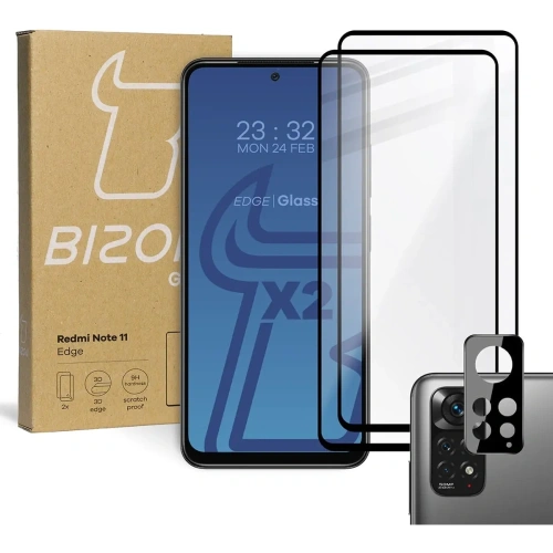 Kup Bizon Glass Edge gehärtetes Glas - [2 PACK] + Linsenschutz für Redmi Note 11 schwarz - BIZ2257 - {ean13} - Sklep Home Screen