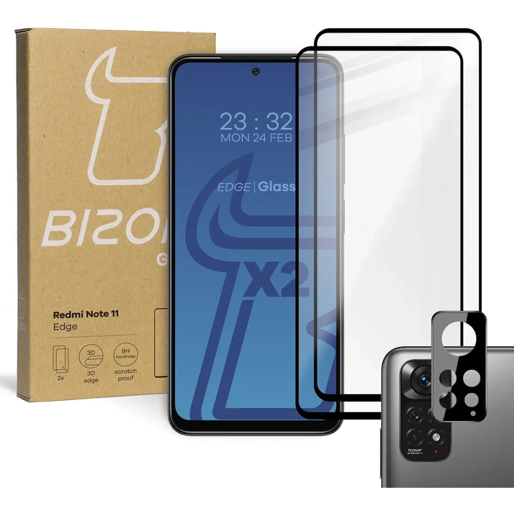 Szkło hartowane Bizon Glass Edge - [2 PACK] + ochrona na obiektyw Redmi Note 11