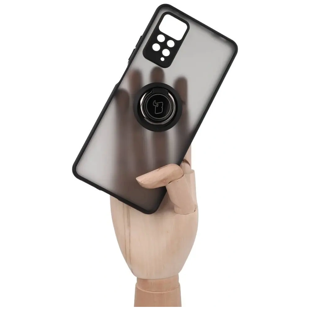 Etui z uchwytem na palec Bizon Case Hybrid Ring do Xiaomi Redmi Note 11 Pro / Pro 5G przydymione z czarną ramką
