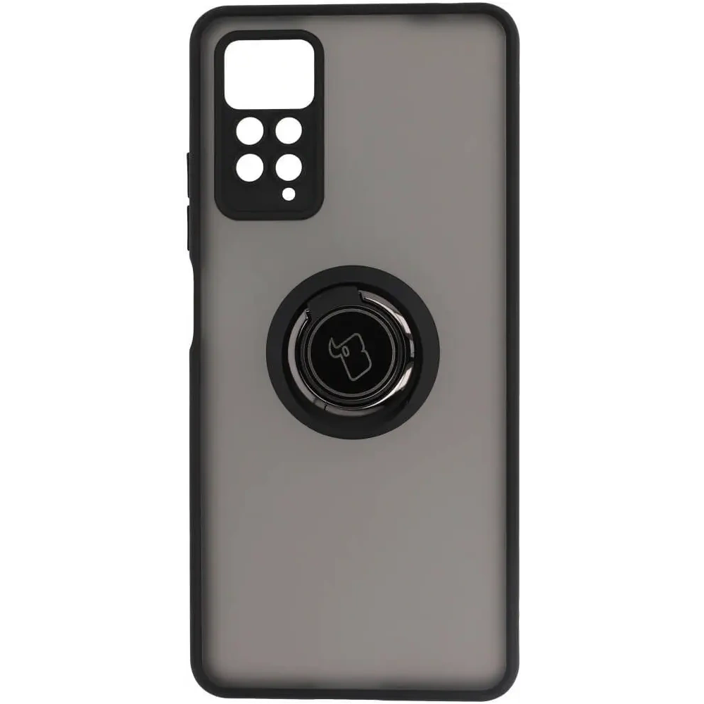 Etui z uchwytem na palec Bizon Case Hybrid Ring do Xiaomi Redmi Note 11 Pro / Pro 5G przydymione z czarną ramką