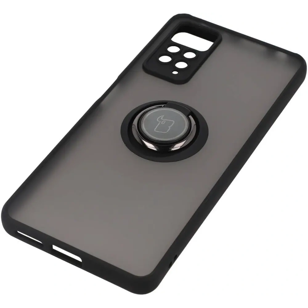 Etui z uchwytem na palec Bizon Case Hybrid Ring do Xiaomi Redmi Note 11 Pro / Pro 5G przydymione z czarną ramką