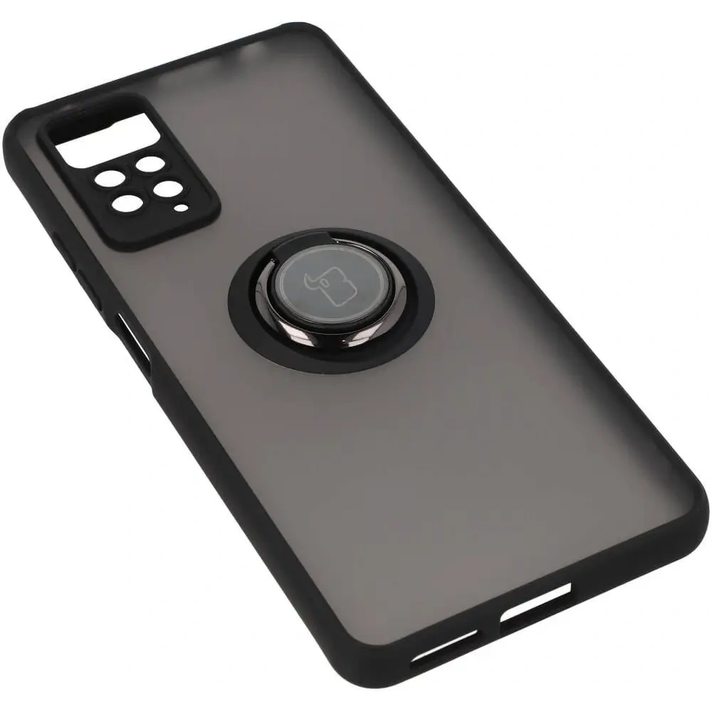 Etui z uchwytem na palec Bizon Case Hybrid Ring do Xiaomi Redmi Note 11 Pro / Pro 5G przydymione z czarną ramką