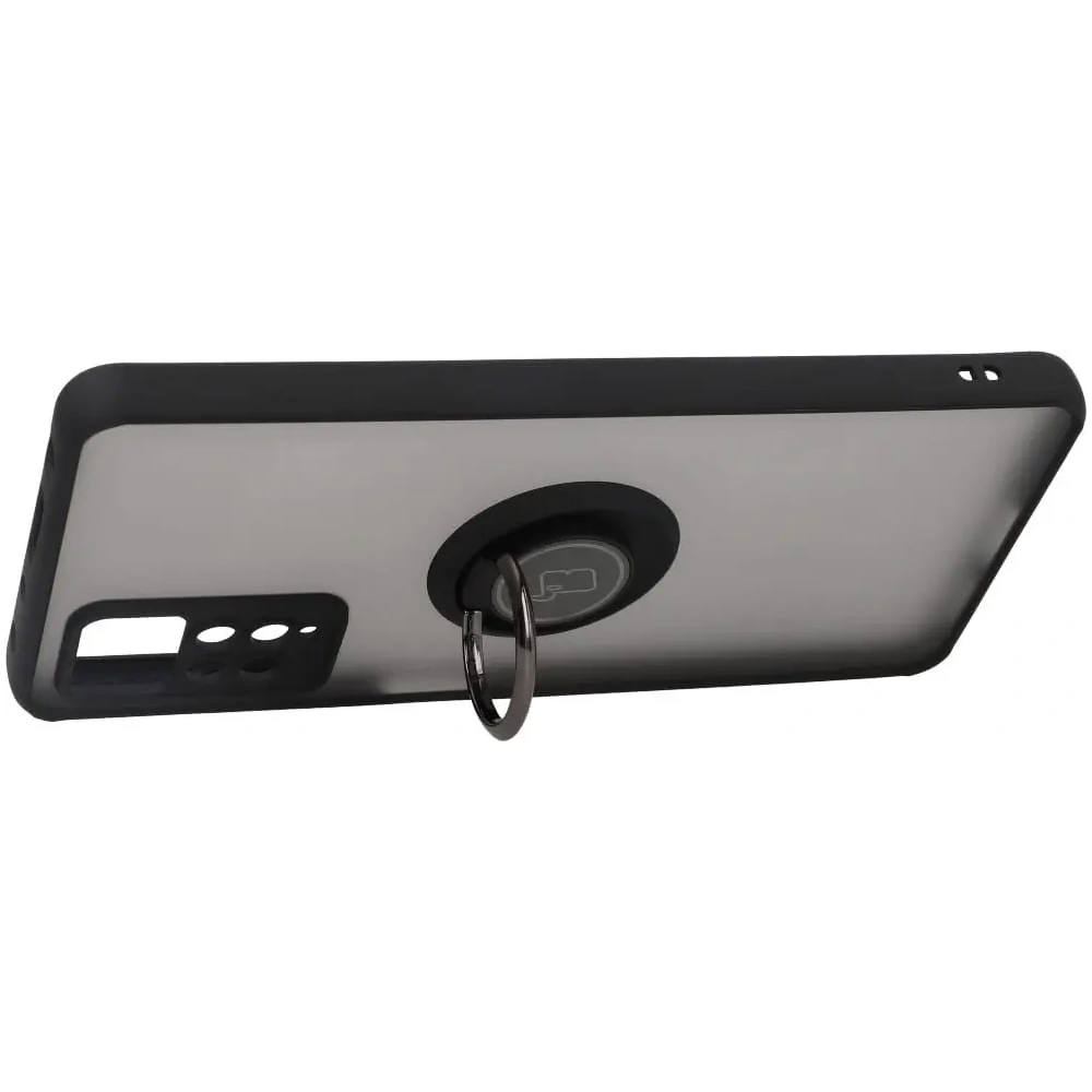 Etui z uchwytem na palec Bizon Case Hybrid Ring do Xiaomi Redmi Note 11 Pro / Pro 5G przydymione z czarną ramką
