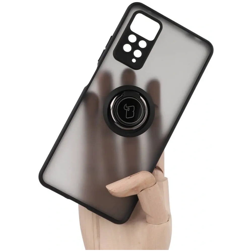 Etui z uchwytem na palec Bizon Case Hybrid Ring do Xiaomi Redmi Note 11 Pro / Pro 5G przydymione z czarną ramką