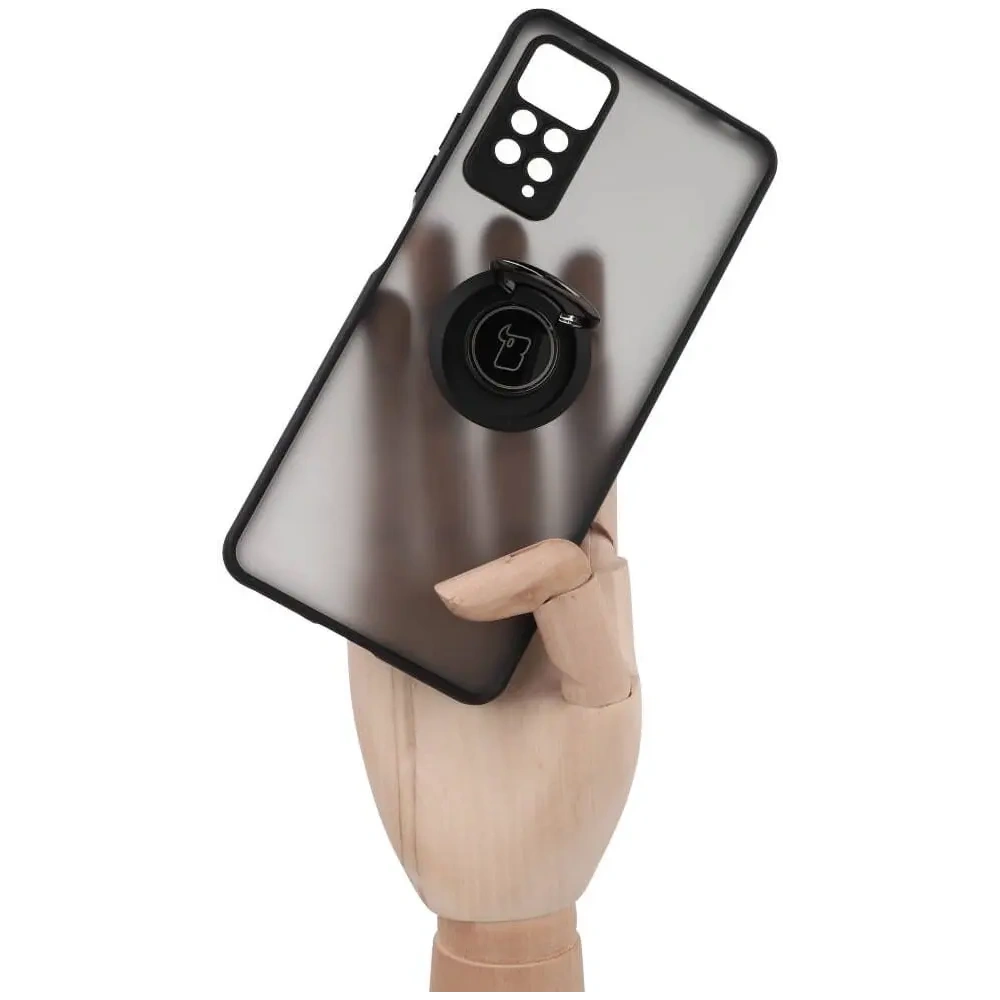 Etui z uchwytem na palec Bizon Case Hybrid Ring do Xiaomi Redmi Note 11 Pro / Pro 5G przydymione z czarną ramką