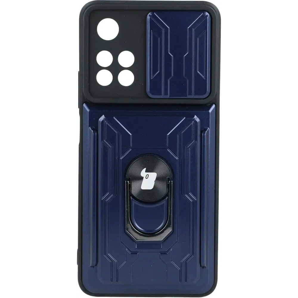 Etui Bizon Case Camshield Card Slot Ring do Xiaomi Redmi Note 11 Pro+ 5G granatowe