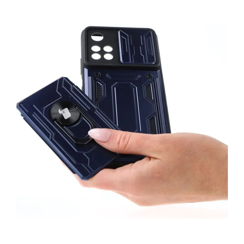 Etui Bizon Case Camshield Card Slot Ring do Xiaomi Redmi Note 11 Pro+ 5G granatowe