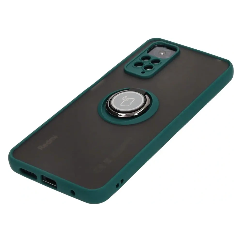 Etui z uchwytem na palec Bizon Case Hybrid Ring do Xiaomi Redmi Note 11 / 11S 4G przydymione z ciemnozieloną ramką