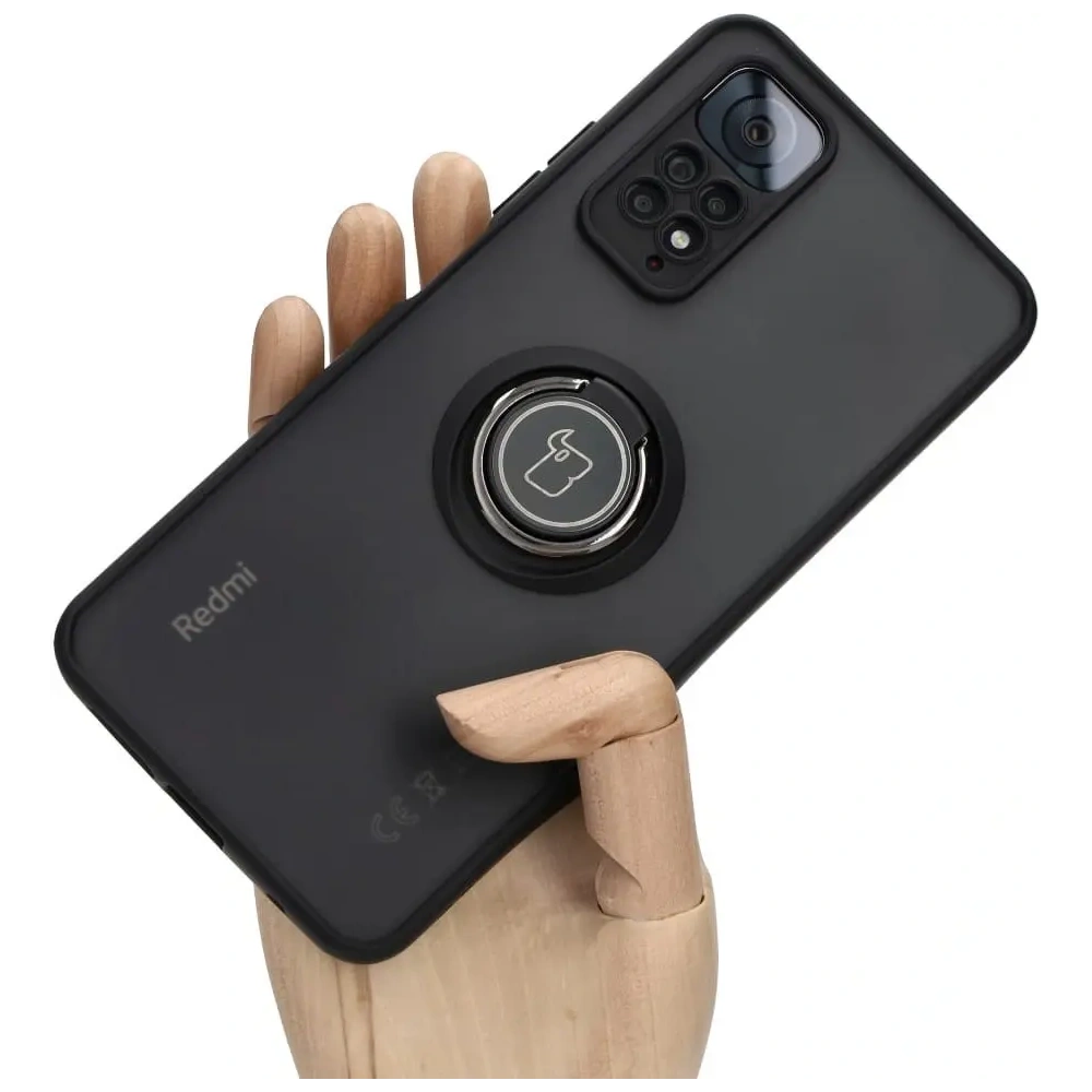 Etui z uchwytem na palec Bizon Case Hybrid Ring do Xiaomi Redmi Note 11 / 11S 4G przydymione z czarną ramką