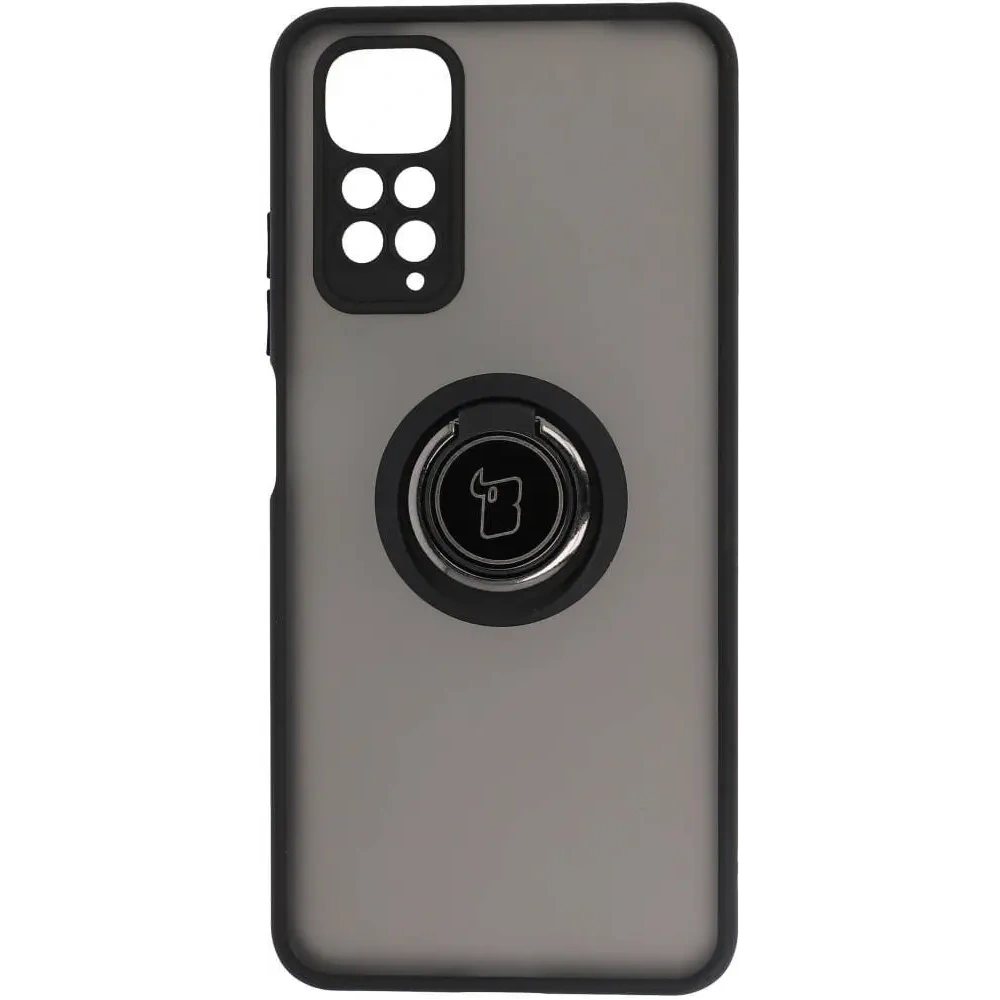 Etui z uchwytem na palec Bizon Case Hybrid Ring do Xiaomi Redmi Note 11 / 11S 4G przydymione z czarną ramką