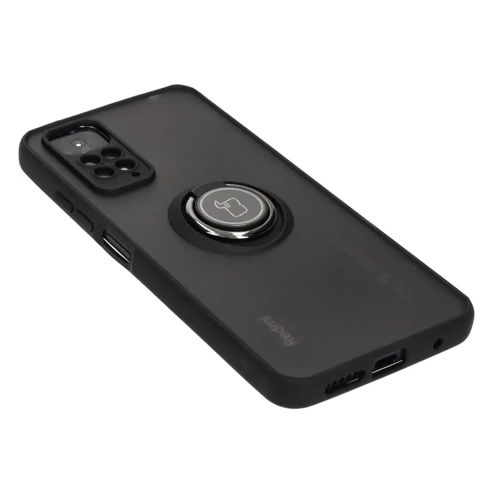 Etui z uchwytem na palec Bizon Case Hybrid Ring do Xiaomi Redmi Note 11 / 11S 4G przydymione z czarną ramką