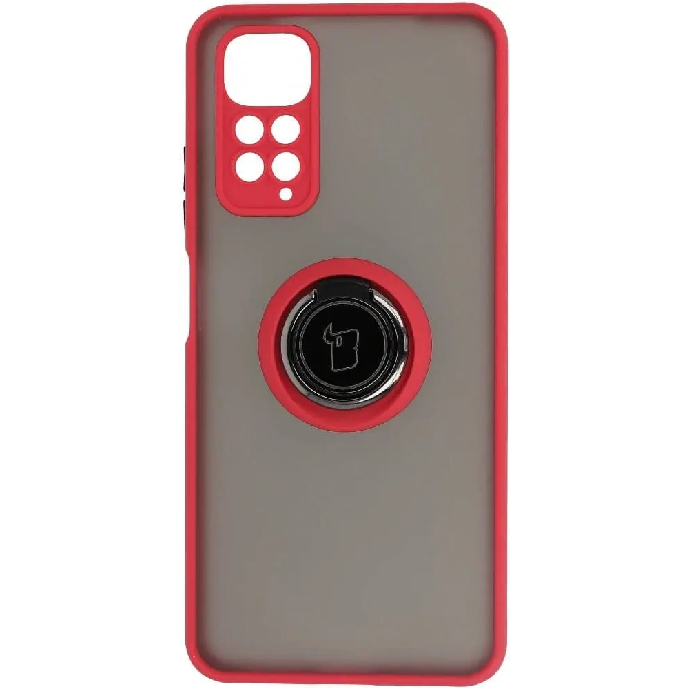 Etui z uchwytem na palec Bizon Case Hybrid Ring do Xiaomi Redmi Note 11 / 11S 4G przydymione z czerwoną ramką