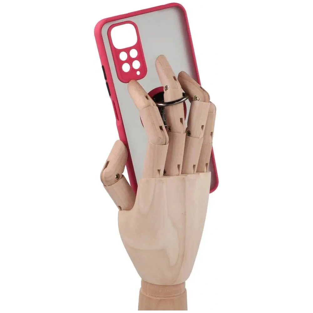Etui z uchwytem na palec Bizon Case Hybrid Ring do Xiaomi Redmi Note 11 / 11S 4G przydymione z czerwoną ramką