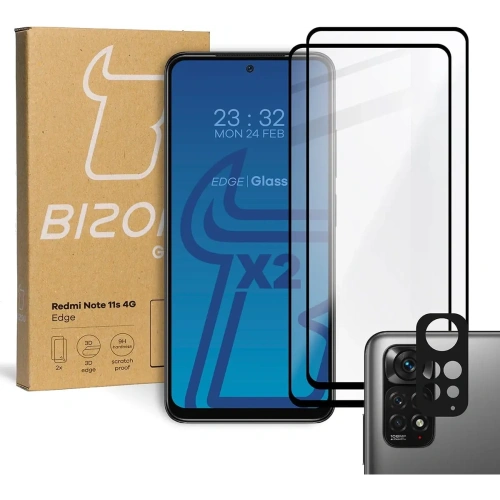 Kup Bizon Glass Edge sticlă temperată - [2 PACK] + protecție pentru lentile Redmi Note 11s 4G negru - BIZ2282 - {ean13} - Sklep Home Screen
