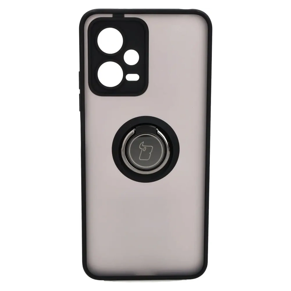 Etui z uchwytem na palec Bizon Case Hybrid Ring do Xiaomi Poco X5 / Redmi Note 12 5G przydymione z czarną ramką
