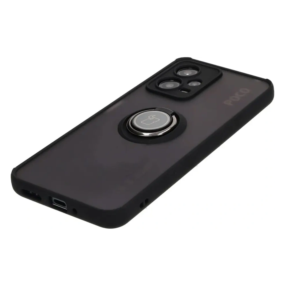 Etui z uchwytem na palec Bizon Case Hybrid Ring do Xiaomi Poco X5 / Redmi Note 12 5G przydymione z czarną ramką