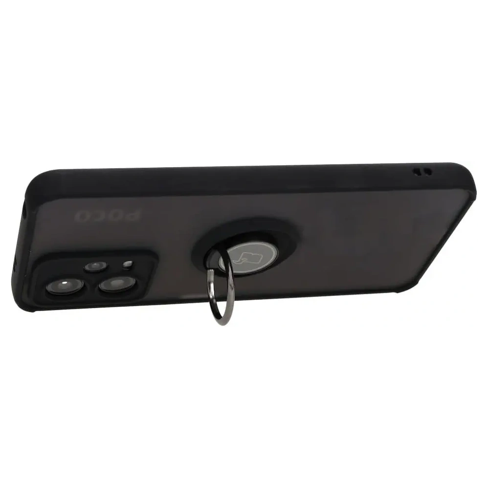 Etui z uchwytem na palec Bizon Case Hybrid Ring do Xiaomi Poco X5 / Redmi Note 12 5G przydymione z czarną ramką