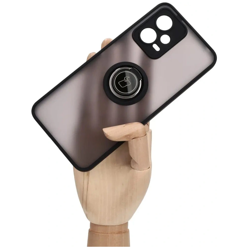 Etui z uchwytem na palec Bizon Case Hybrid Ring do Xiaomi Poco X5 / Redmi Note 12 5G przydymione z czarną ramką