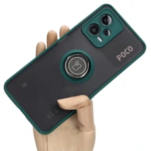 Kup Etui z uchwytem na palec Bizon Case Hybrid Ring do Xiaomi Poco X5 / Redmi Note 12 5G przydymione z ciemnozieloną ramką - BIZ2299 - {ean13} - Sklep Home Screen