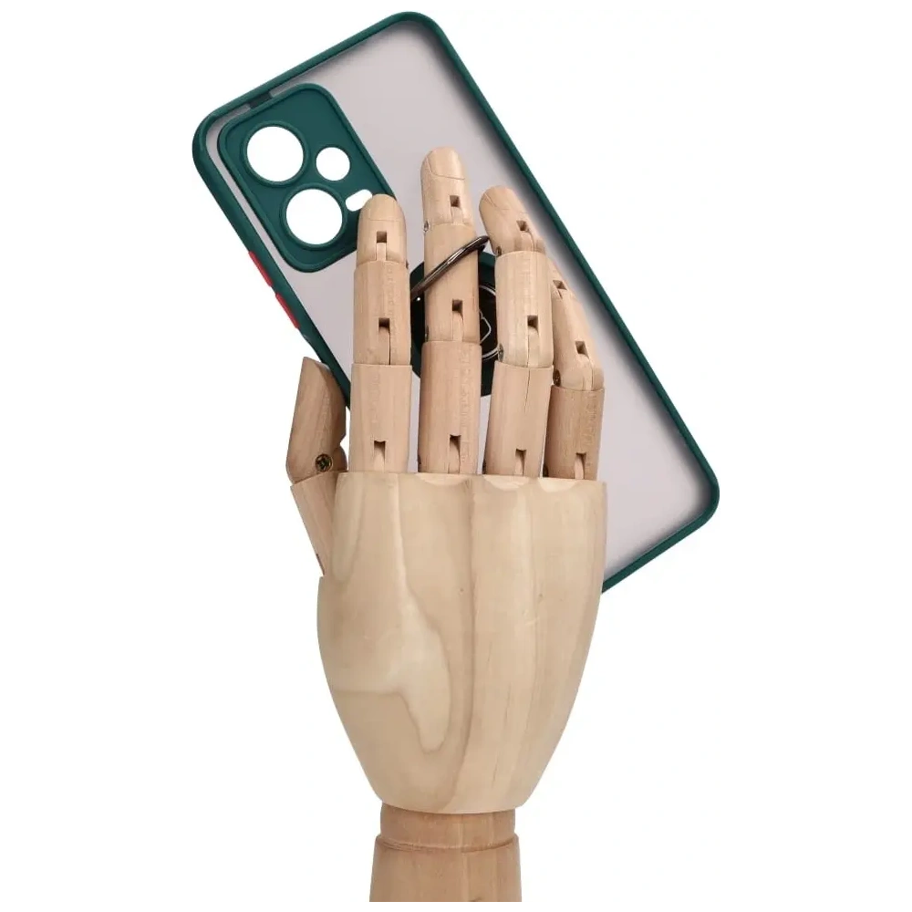 Etui z uchwytem na palec Bizon Case Hybrid Ring do Xiaomi Poco X5 / Redmi Note 12 5G przydymione z ciemnozieloną ramką