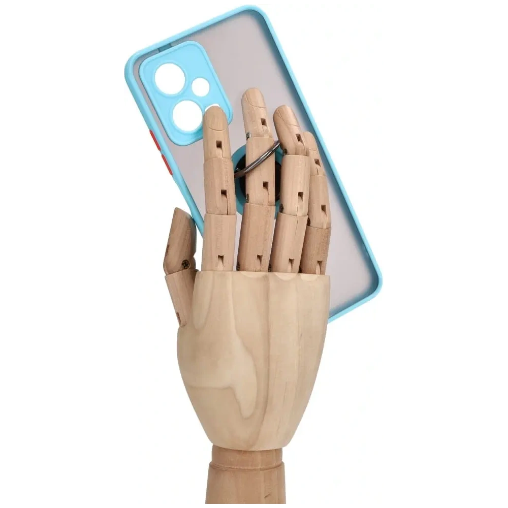 Etui z uchwytem na palec Bizon Case Hybrid Ring do Xiaomi Poco X5 / Redmi Note 12 5G przydymione z jasnoniebieską ramką