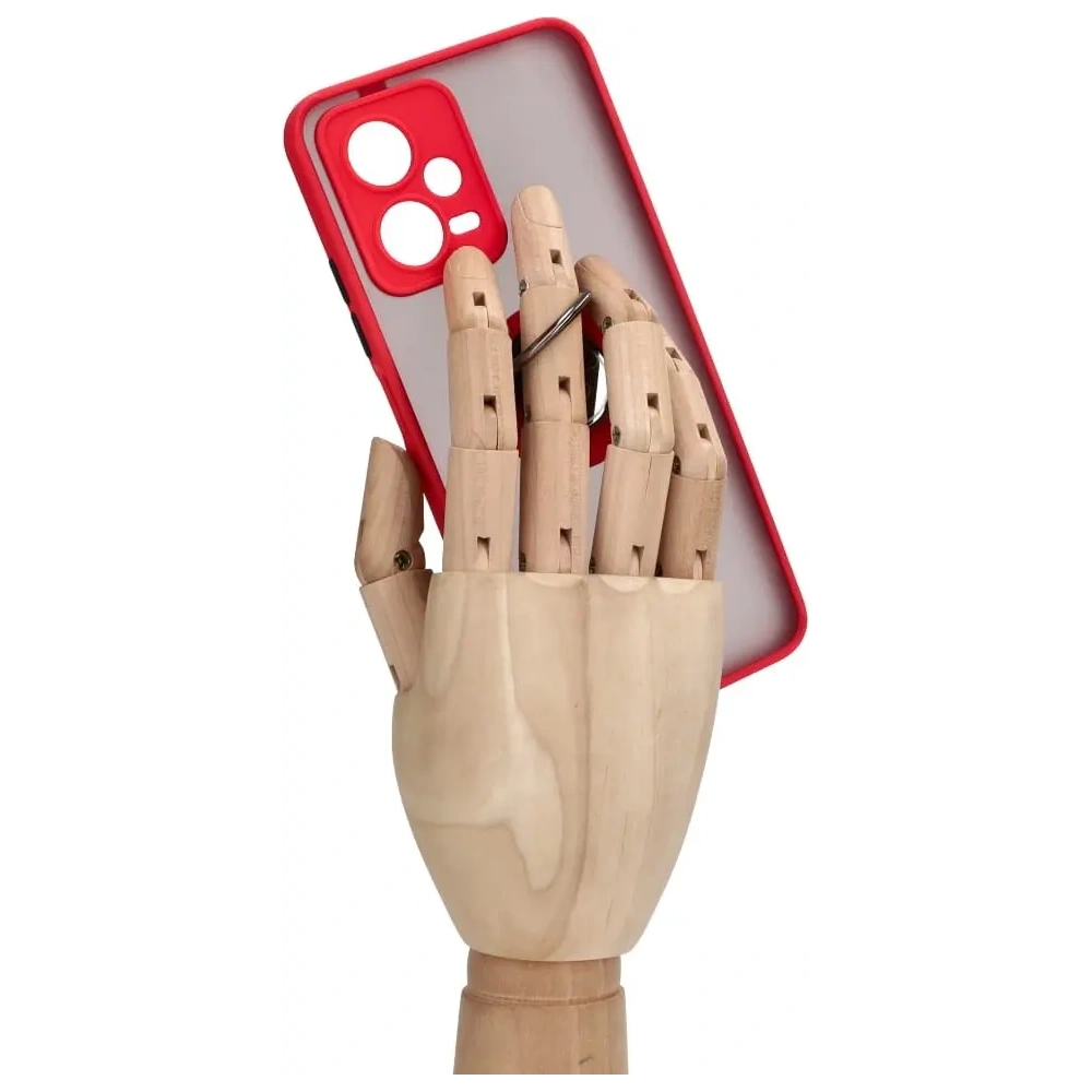 Etui z uchwytem na palec Bizon Case Hybrid Ring do Xiaomi Poco X5 / Redmi Note 12 5G przydymione z czerwoną ramką