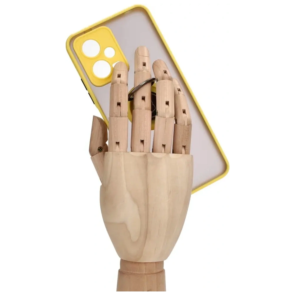 Etui z uchwytem na palec Bizon Case Hybrid Ring do Xiaomi Poco X5 / Redmi Note 12 5G przydymione z żółtą ramką