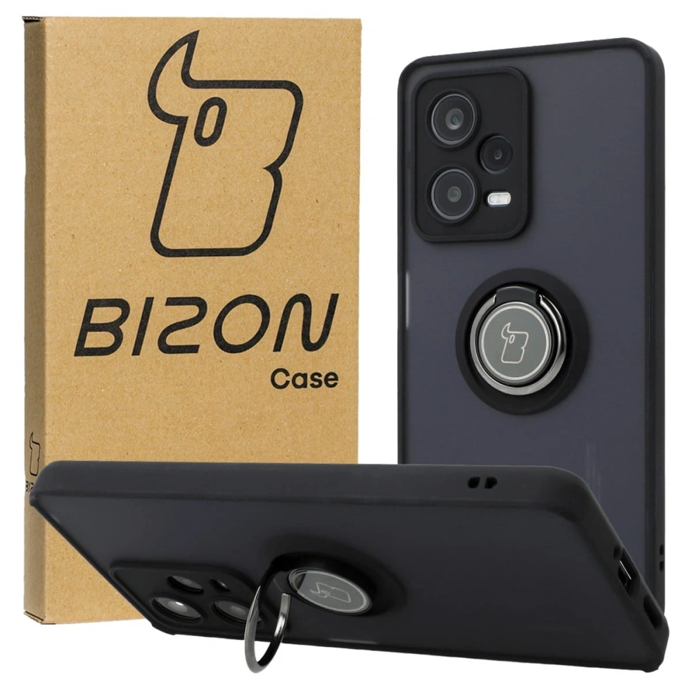 Etui z uchwytem na palec Bizon Case Hybrid Ring do Xiaomi Redmi Note 12 Pro 5G przydymione z czarną ramką