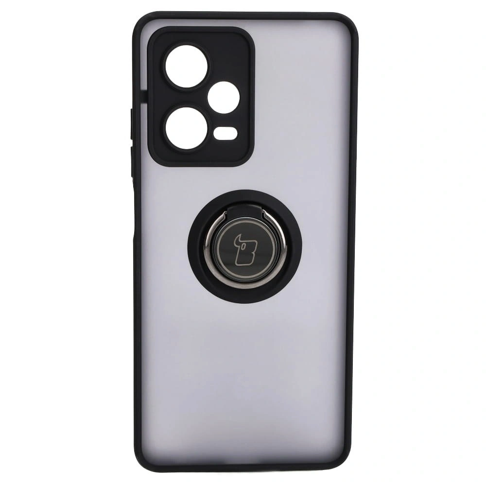 Etui z uchwytem na palec Bizon Case Hybrid Ring do Xiaomi Redmi Note 12 Pro 5G przydymione z czarną ramką