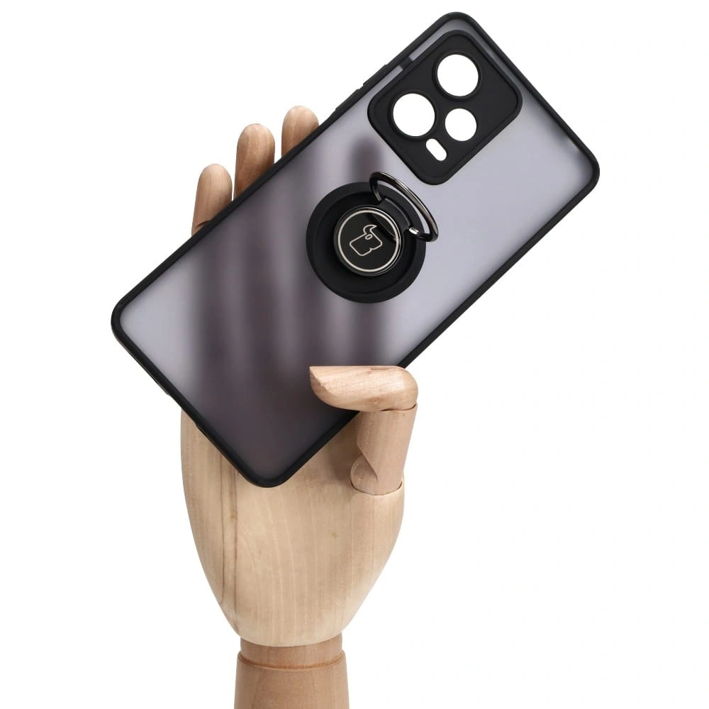 Etui z uchwytem na palec Bizon Case Hybrid Ring do Xiaomi Redmi Note 12 Pro 5G przydymione z czarną ramką