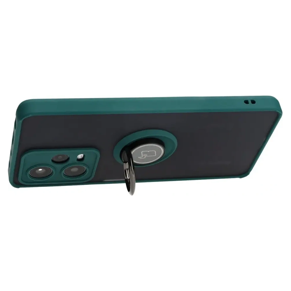 Etui z uchwytem na palec Bizon Case Hybrid Ring do Xiaomi Redmi Note 12 Pro 5G przydymione z ciemnozieloną ramką