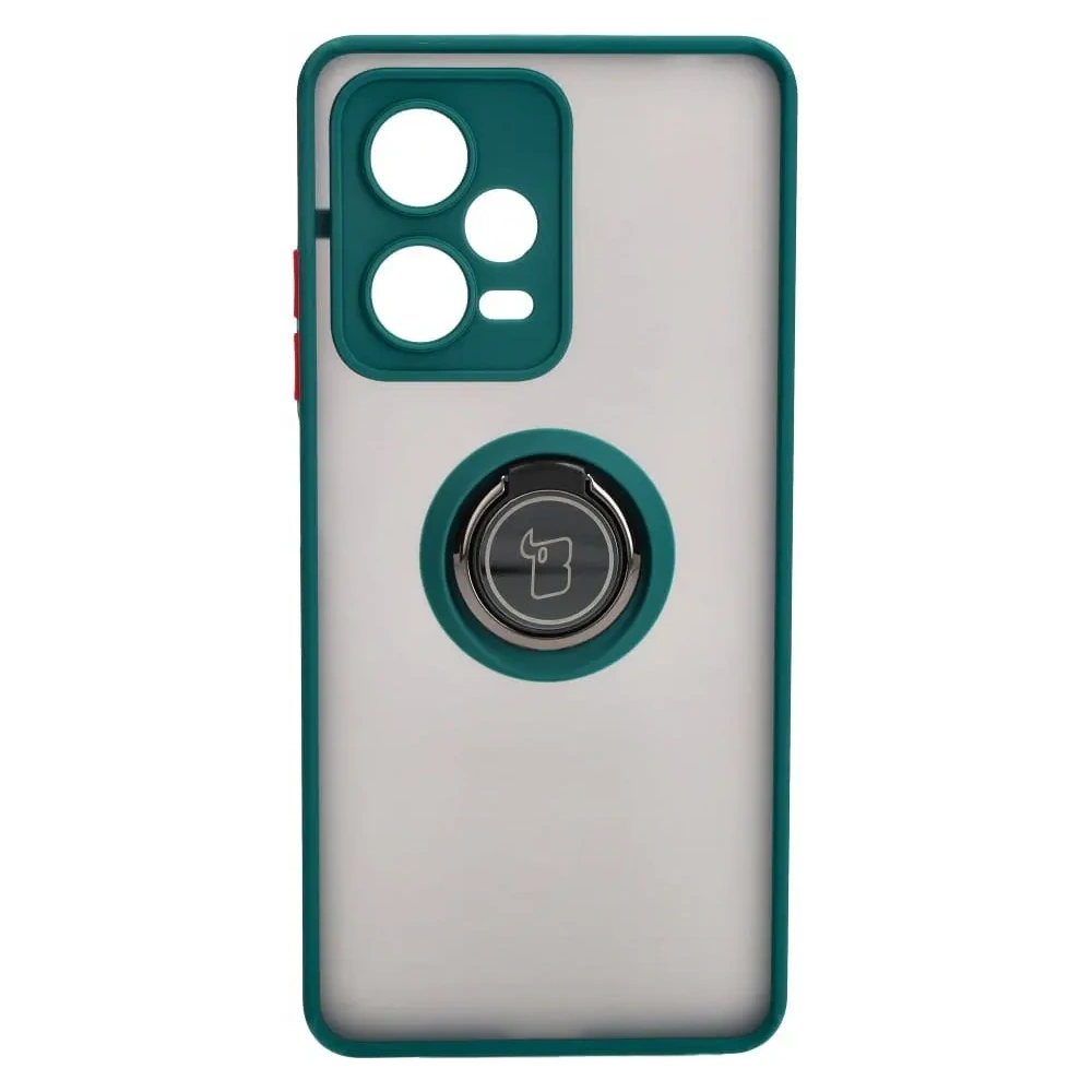 Etui z uchwytem na palec Bizon Case Hybrid Ring do Xiaomi Redmi Note 12 Pro+ 5G przydymione z ciemnozieloną ramką