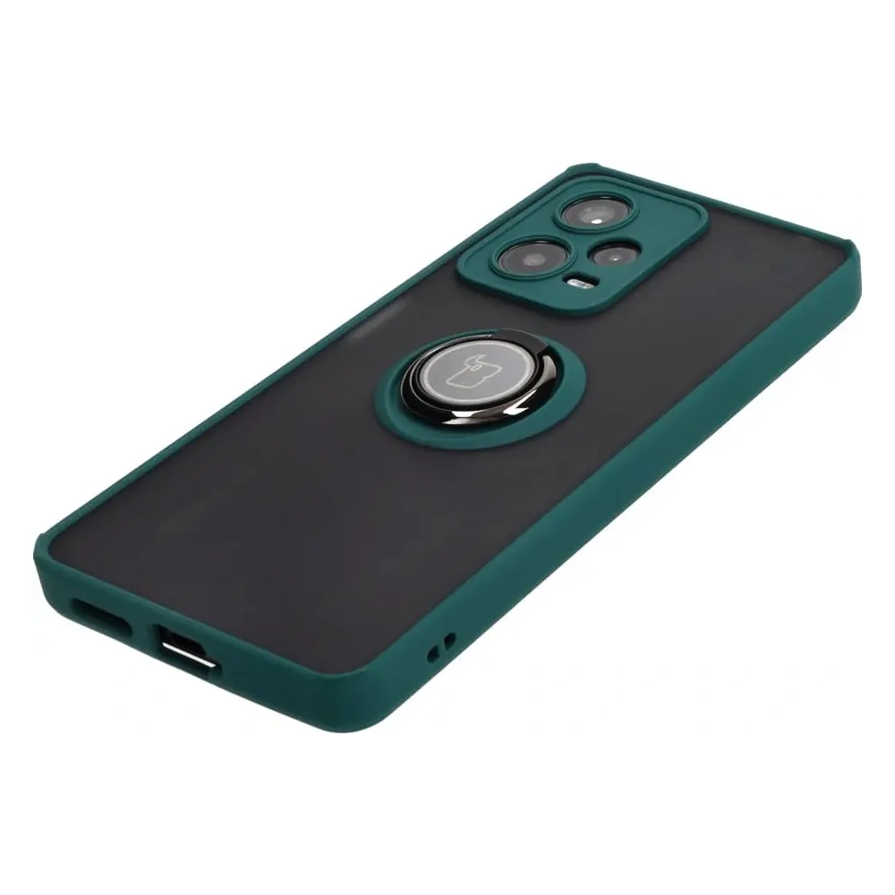 Etui z uchwytem na palec Bizon Case Hybrid Ring do Xiaomi Redmi Note 12 Pro+ 5G przydymione z ciemnozieloną ramką