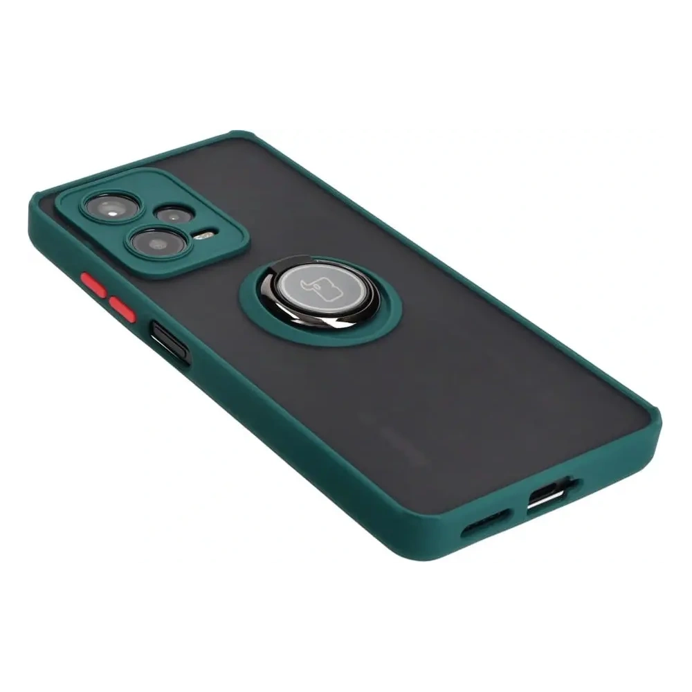 Etui z uchwytem na palec Bizon Case Hybrid Ring do Xiaomi Redmi Note 12 Pro+ 5G przydymione z ciemnozieloną ramką