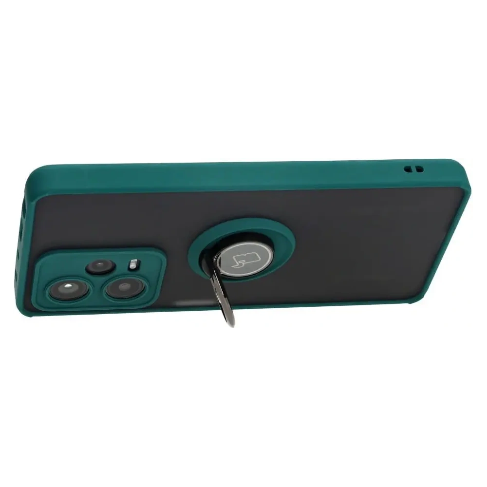 Etui z uchwytem na palec Bizon Case Hybrid Ring do Xiaomi Redmi Note 12 Pro+ 5G przydymione z ciemnozieloną ramką
