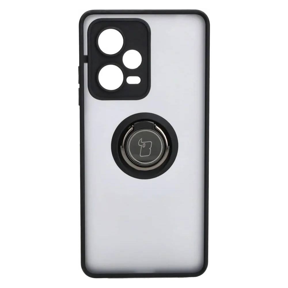 Etui z uchwytem na palec Bizon Case Hybrid Ring do Xiaomi Redmi Note 12 Pro+ 5G przydymione z czarną ramką