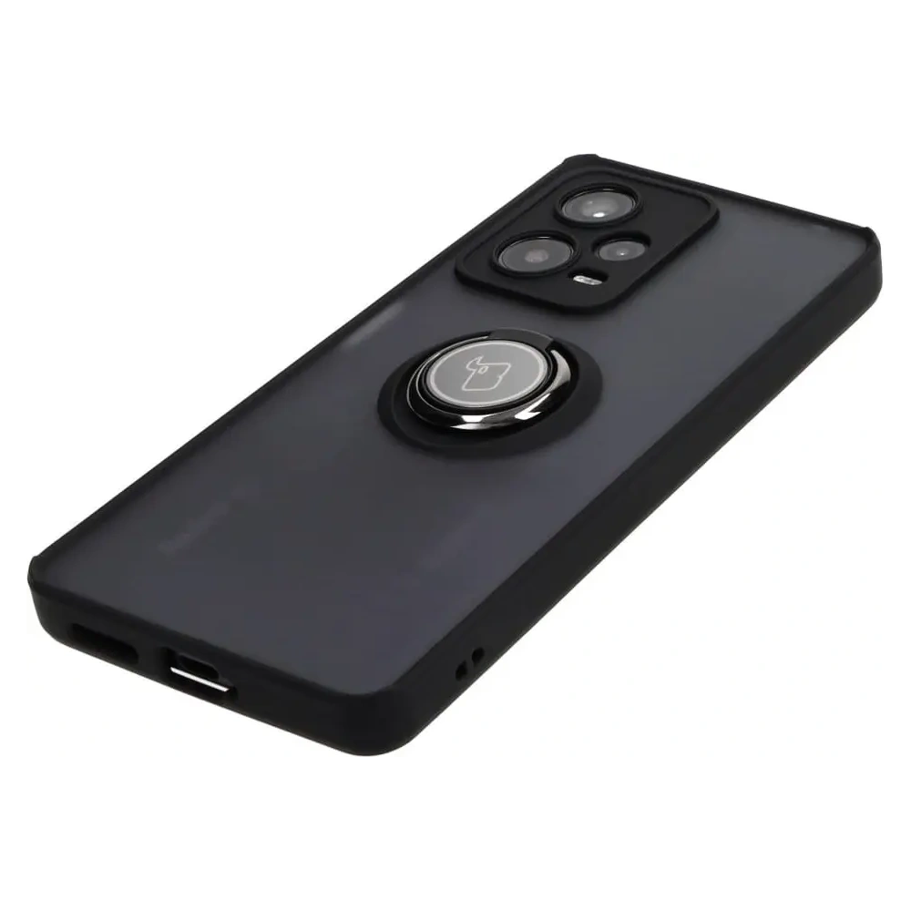 Etui z uchwytem na palec Bizon Case Hybrid Ring do Xiaomi Redmi Note 12 Pro+ 5G przydymione z czarną ramką