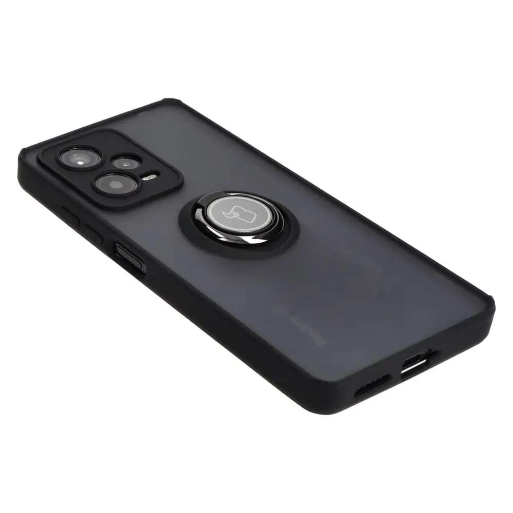 Etui z uchwytem na palec Bizon Case Hybrid Ring do Xiaomi Redmi Note 12 Pro+ 5G przydymione z czarną ramką