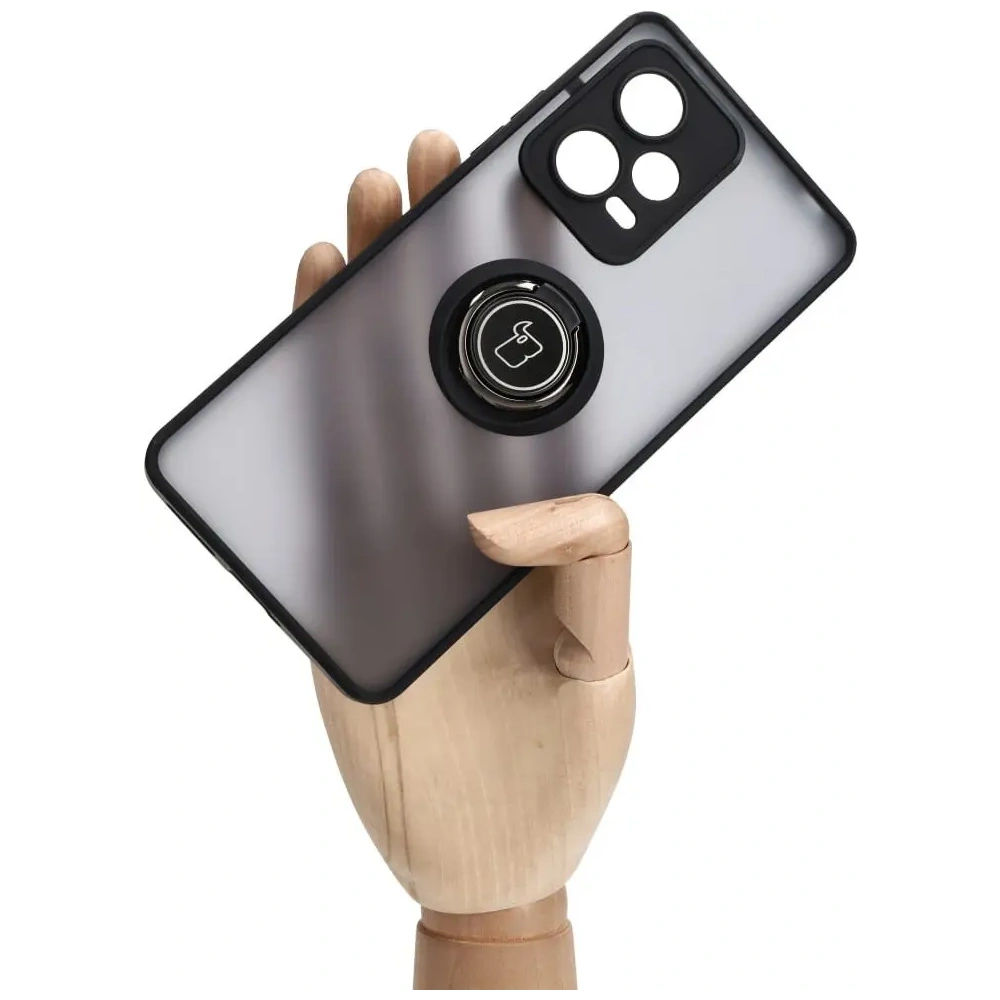 Etui z uchwytem na palec Bizon Case Hybrid Ring do Xiaomi Redmi Note 12 Pro+ 5G przydymione z czarną ramką