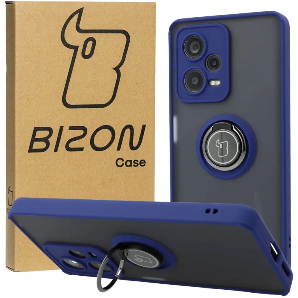Etui z uchwytem na palec Bizon Case Hybrid Ring do Xiaomi Redmi Note 12 Pro+ 5G przydymione z granatową ramką