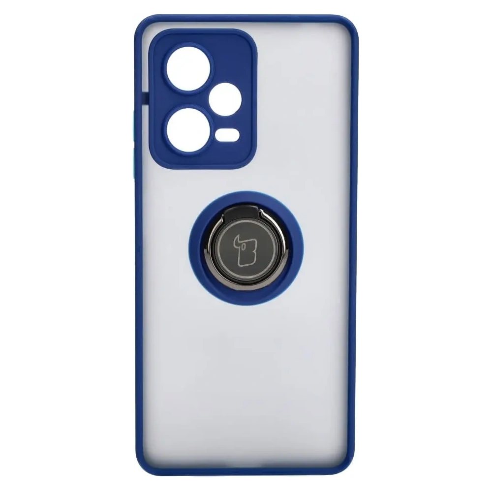Etui z uchwytem na palec Bizon Case Hybrid Ring do Xiaomi Redmi Note 12 Pro+ 5G przydymione z granatową ramką