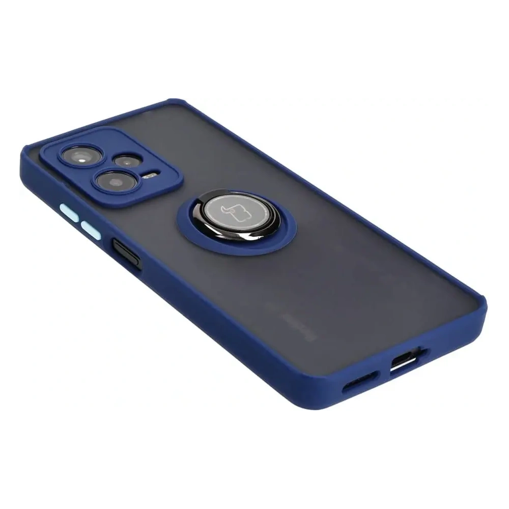 Etui z uchwytem na palec Bizon Case Hybrid Ring do Xiaomi Redmi Note 12 Pro+ 5G przydymione z granatową ramką